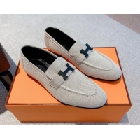 Sophisticated Hermes Paris Canvas Loafers Grey 711091