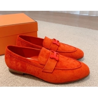 Luxury Hermes Paris Suede Loafers Orange 711095