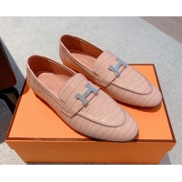 Stylish Hermes Paris Embossed Leather Loafers Light Pink 711098