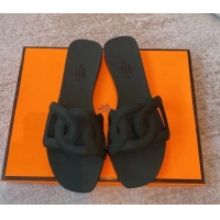 Sumptuous Hermes PVC Flat Slide Sandals Dark Green 711100