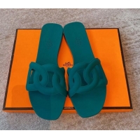 Luxury Hermes PVC Flat Slide Sandals Light Green 711101