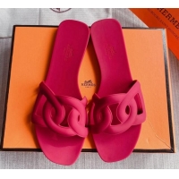 Comfortable Hermes PVC Flat Slide Sandals Dark Pink 711103