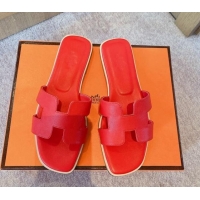 Hot Style Hermes Classic Oran Flat Slide Sandals in Calf Leather Red 711107