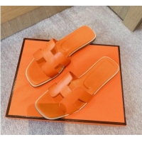 Best Price Hermes Classic Oran Flat Slide Sandals in Calf Leather Orange 711110