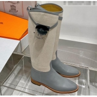 Duplicate Hermes Jumping Boot in Canvas and Grey Leather 372505