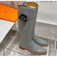 Stylish Hermes Jumping Boot in Grey Leather 72502