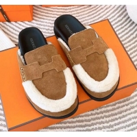 Perfect Hermes Chypre Suede Flat Mules Brown 728009