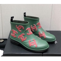 Unique Style Chanel CC Printed Rubber Rain Boots Green/Red 728052