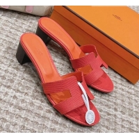 Hot Style Hermes Classic Oasis Heel Slide Sandals 4.5cm in Lizard Embossed Leather Orange Red 814044