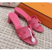 Discount Hermes Classic Oasis Heel Slide Sandals 4.5cm in Lizard Embossed Leather All Fushcia Pink 814047