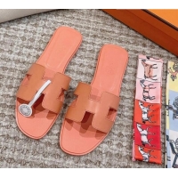 1:1 aaaaa Hermes Classic Oran Flat Slide Sandals in Swift Calfskin Orange Pink 814052