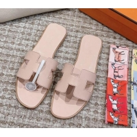 1:1 Hermes Classic Oran Flat Slide Sandals in Swift Calfskin Nude 814053