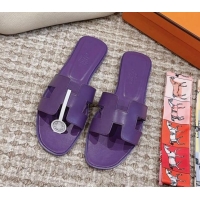 Popular Style Hermes Classic Oran Flat Slide Sandals in Swift Calfskin 814054 Purple