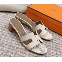 Duplicate Hermes Classic Oasis Heel Slide Sandals 4.5cm in Palm Grained Leather White/Grey 814063 