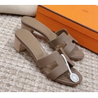 Most Popular Hermes Classic Oasis Heel Slide Sandals 4.5cm in Palm Grained Leather Grey 814065