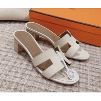 Grade Quality Hermes Classic Oasis Heel Slide Sandals 4.5cm in Smooth Leather White/Grey 814066