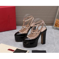 Good Product Valentino Rockstud Platform Pump 15.5cm in Black Patent Leather 0426130