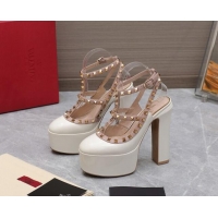 Purchase Valentino Rockstud Platform Pump 15.5cm in White Patent Leather 426134