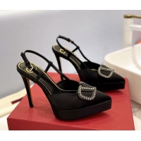 Lower Price Valentino Crystal VLogo Satin Platform Slingback Pumps 12cm Black/Grey 426135