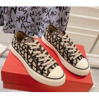 Classic Hot Valentino Toile Iconographe Fabric Low-top Sneakers Beige/Black 0427001