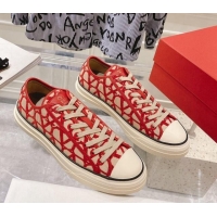 Good Quality Valentino Toile Iconographe Fabric Low-top Sneakers Beige/Red 427002