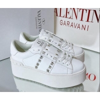 Low Price Valentino Flatform Rockstud Untitled Sneakers in Calfskin White/Silver 427006