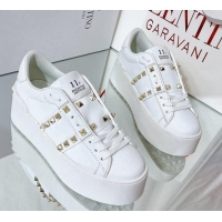 Fashion Luxury Valentino Flatform Rockstud Untitled Sneakers in Calfskin White/Gold 0427007