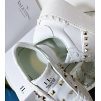 Fashion Luxury Valentino Flatform Rockstud Untitled Sneakers in Calfskin White/Gold 0427007