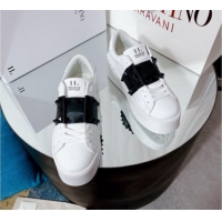 Good Quality Valentino Flatform Rockstud Untitled Sneakers with Black Stripe in White Calfskin 427009