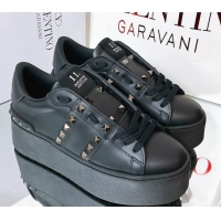 AAAAA Valentino Flatform Rockstud Untitled Sneakers in Calfskin Black/Gold 427011