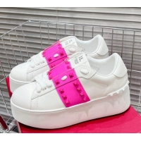 Super Quality Valentino Flatform Rockstud Untitled Sneakers with PP Pink Stripe in White Calfskin 427014