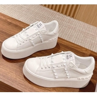 Duplicate Valentino Flatform Rockstud Untitled Sneakers in Calfskin All White 0427015