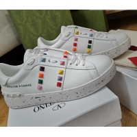 Charming Valentino Open for a Change Rockstud Sneakers in Calfskin White/Multicolor 427019