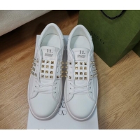 Popular Style Valentino Untitled Rockstud Sneakers in Calfskin White/Gold 427022