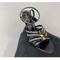 Best Price Valentino Rockstud Strappy Sandal in Metallic Leather with Crystals 100mm Black 353108