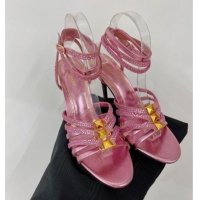 Purchase Valentino Rockstud Strappy Sandal in Metallic Leather with Crystals 100mm Pink 353107