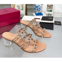 Good Looking Valentino Rockstud Slide Sandals in Polymer Material with Plexi Heel 6cm Nude 613148