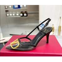 Classic Hot Valentino VLogo Signature Heel Sandals in Transparent Polymer 4.5/8cm Black 613156