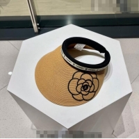 Top Design Chanel Camellia Straw Visor Hat 0705 Khaki 2023