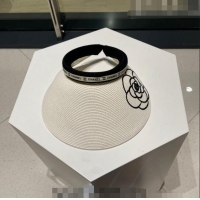 Top Quality Chanel Camellia Straw Visor Hat 0705 White 2023