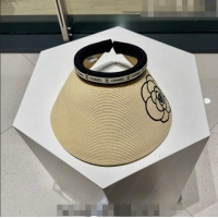 Inexpensive Chanel Camellia Straw Visor Hat 0705 Beige 2023