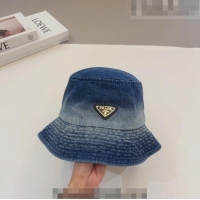 New Fashion Prada Washed Denim Bucket Hat 0706 Dark Blue 2023