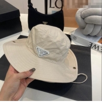 Top Quality Prada Canvas Wide Brim Bucket Hat PR08231 White 2023