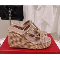 Best Price Valentino Rockstud Wedge Slide Sandals 10cm in Calfskin Dusty Pink 613160