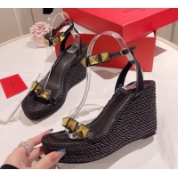 Purchase Valentino Roman Stud Wedge Sandals 10cm in Calfskin Black 613166