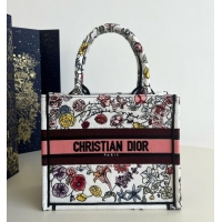 Top Grade SMALL DIOR BOOK TOTE White Multicolor Florilegio Embroidery M1296ZRG