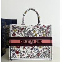 New Design LARGE DIOR BOOK TOTE White Multicolor Florilegio Embroidery M1286ZEMF