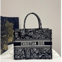 Unique Style MEDIUM DIOR BOOK TOTE Black and White Plan de Paris Embroidery M1296ZOMP