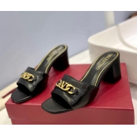 Good Product Valentino VLogo Chain Heel Slide Sandals 5.5cm Black 613171