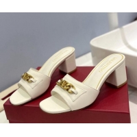 Popular Style Valentino VLogo Chain Heel Slide Sandals 5.5cm White 613172